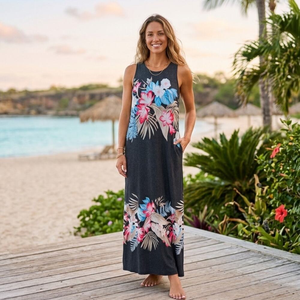 Tommy Bahama Floral Tropical Sleeveless Maxi Dress Resort Coastal Vacation XL